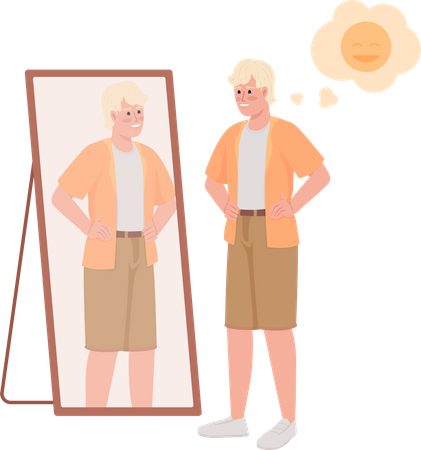 Young man in casual clothes near mirror  Illustration