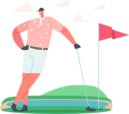 Young Man in Sport Uniform Holding Golf Club in Hands  Illustration