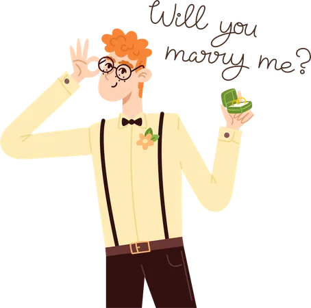 Young Man In A Suit Making A Wedding Proposal Illustration