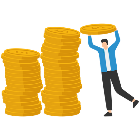 Young man invest  money  Illustration