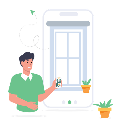 Young man is delivering food at given location  Illustration