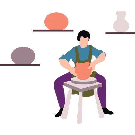 Young man is doing pottery work  Illustration