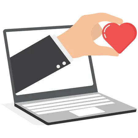 Businessmen Through The Laptop Keep The Shape Of Heart Love Instinct And Romance Concepts Flat Vector Illustration Illustration