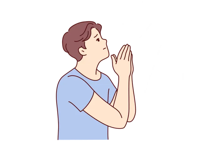 Young man is praying to god  Illustration