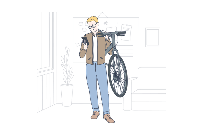 Young man is riding a bicycle  Illustration