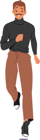 Young Man Jogging In Stylish Black Turtleneck And Brown Pants  Illustration