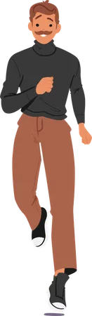 Young Man Jogging In Stylish Black Turtleneck And Brown Pants  Illustration