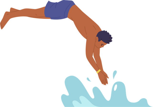 Young man jumping in water  Illustration