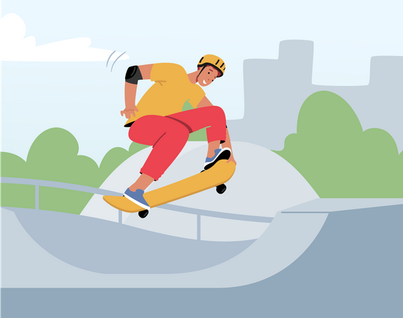 Young Man Jumping on Skateboard  Illustration