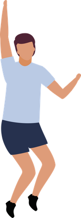 Young man jumps with hand up  Illustration