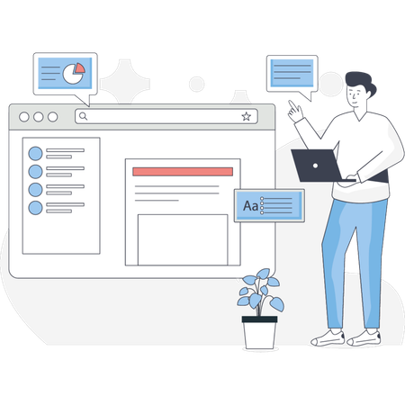Young man learning on laptop  Illustration