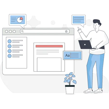 Young man learning on laptop  Illustration
