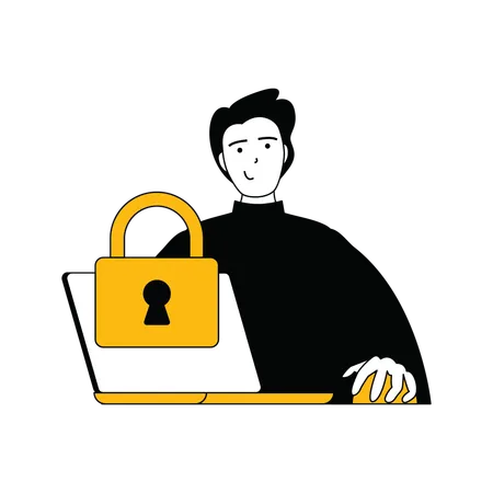 Young man locked laptop  Illustration