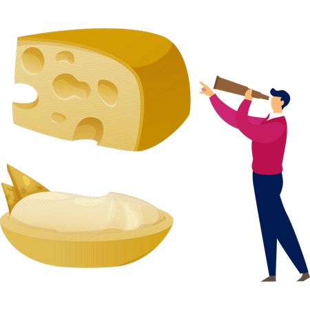 Young man  looking at cheese  baking  Illustration