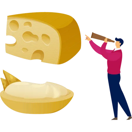 Young man  looking at cheese  baking  Illustration