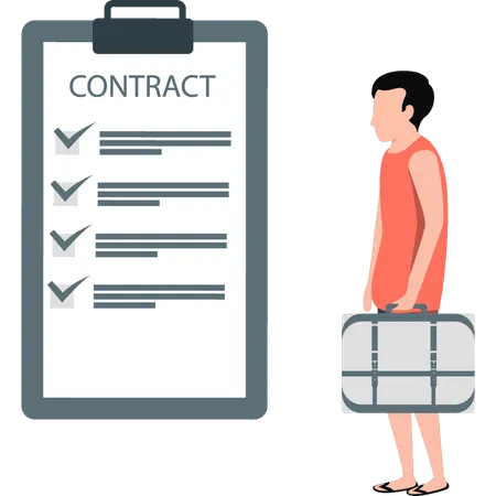 Young man looking at contract list  Illustration