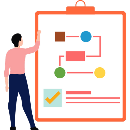 Young man looking at flowchart  Illustration