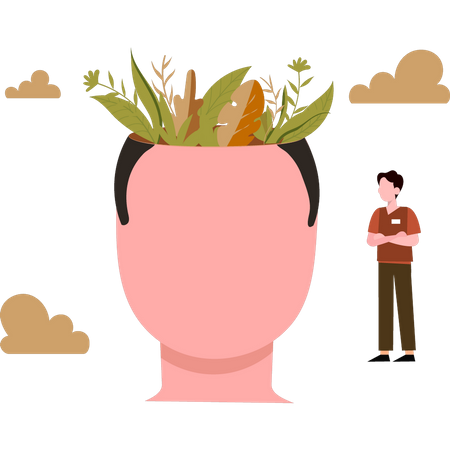 Young man looking at mind  Illustration