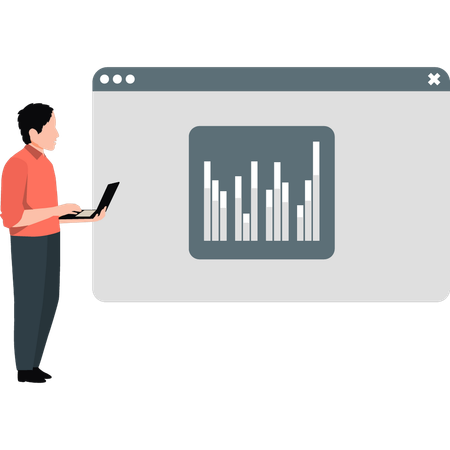 Young man looking business growth graph  Illustration