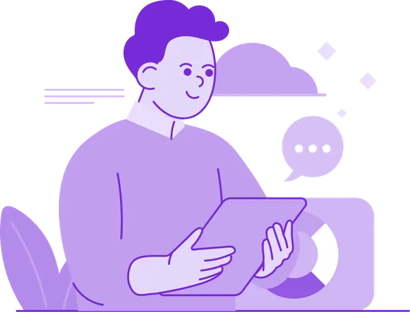Young man looking Chart Analysis With Pad  Illustration