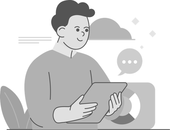 Young man looking Chart Analysis With Pad  Illustration