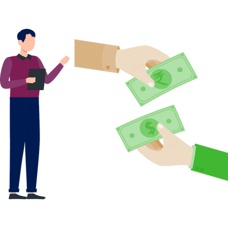 Young man looking exchanging money  Illustration