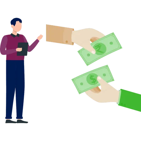 Young man looking exchanging money  Illustration