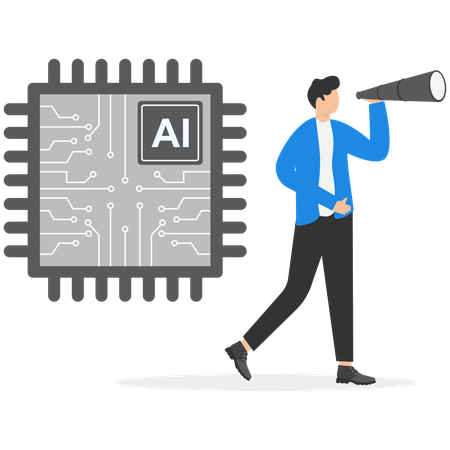 Young man looking for new opportunities in ai  Illustration