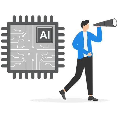 Young man looking for new opportunities in ai  Illustration