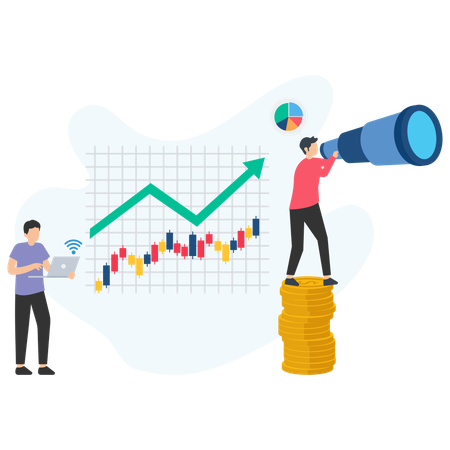 Young man looking Stock Market analysis  Illustration