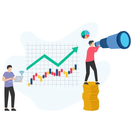 Young man looking Stock Market analysis  Illustration