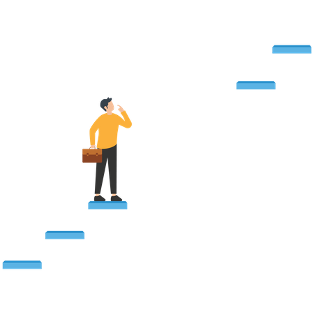 Young man lost the stairs to move up  Illustration