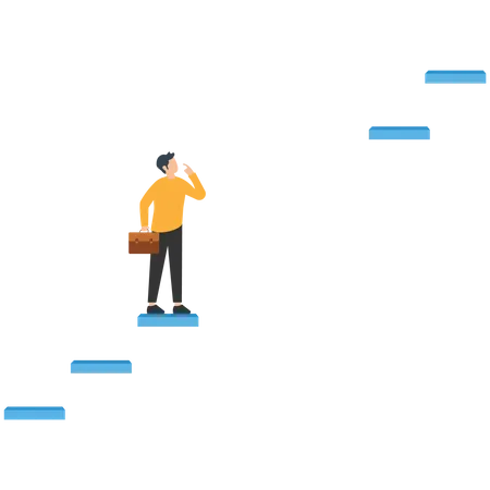 Young man lost the stairs to move up  Illustration