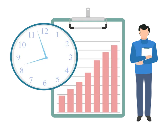Young man making analysis report on time  Illustration