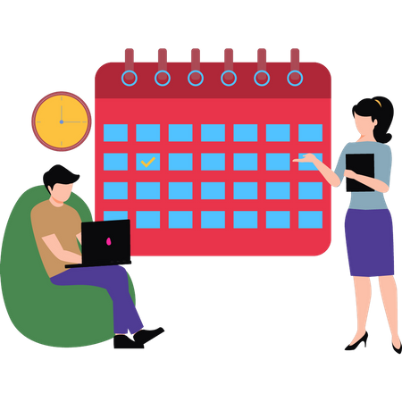 Young man making appointment on calendar  Illustration