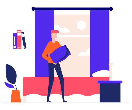 Young man making bed  Illustration