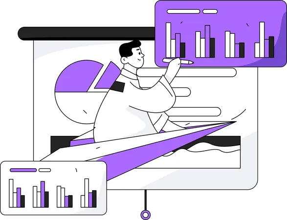 비즈니스 프리젠테이션을 하는 청년  일러스트레이션