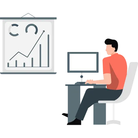 Young man making business report  Illustration