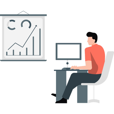 Young man making business report  Illustration