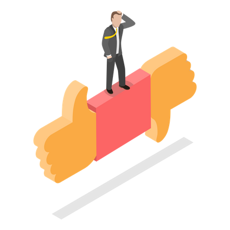Young man making choice between positive and negative arguments  Illustration