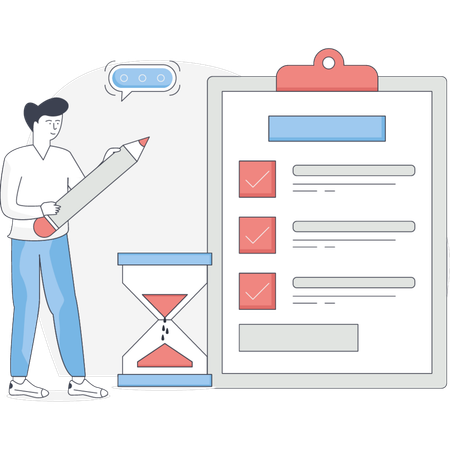 Young Man Making Clipboard List  Illustration