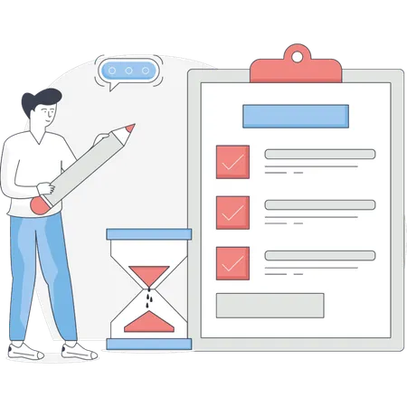 Young Man Making Clipboard List  Illustration