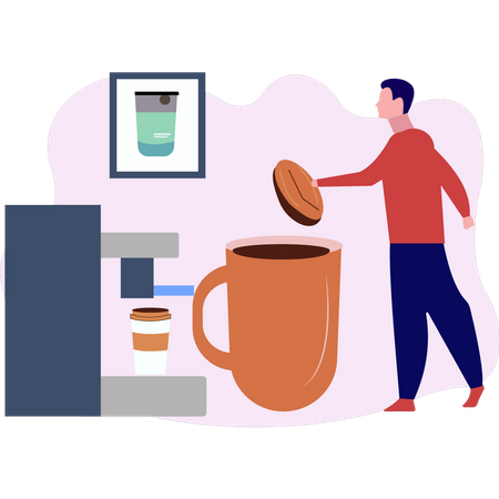 Young man making coffee  Illustration