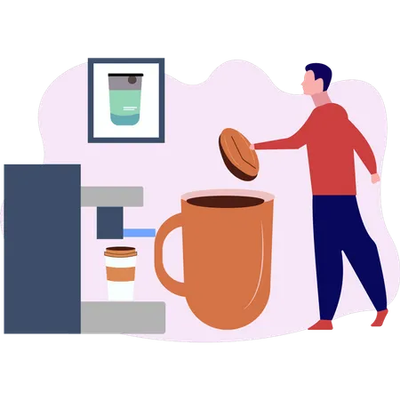 Young man making coffee  Illustration