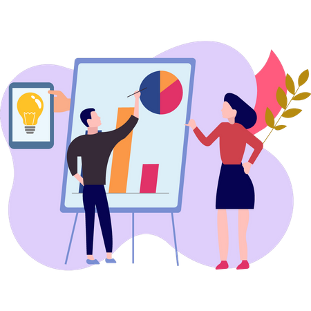 Young man making graph chart  Illustration