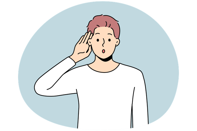 Young man making hand gesture listening to news on information  Illustration