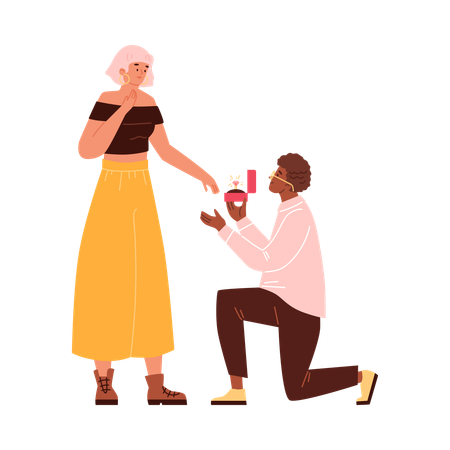 Young man making marriage proposal  Illustration