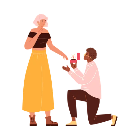 Young man making marriage proposal  Illustration