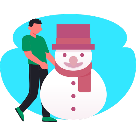 Young man making snowman  Illustration