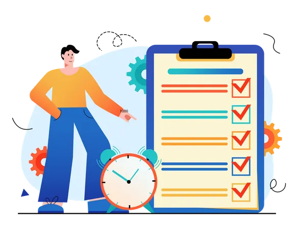Young man making task schedule  Illustration
